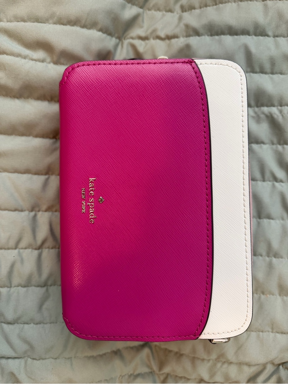kate spade Two-Tone Hot Pink and White Saffiano Zip Wallet